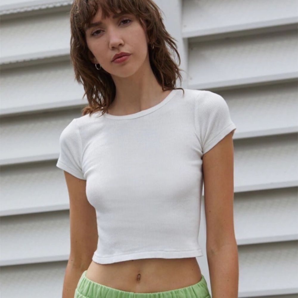 John Galt Brandy Melville Ribbed White Crop Top